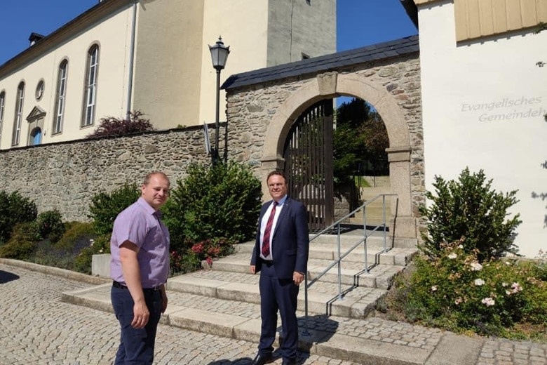 Hans-Peter Friedrich zu Besuch bei Sven Dietrich, Bürgermeister Trogen